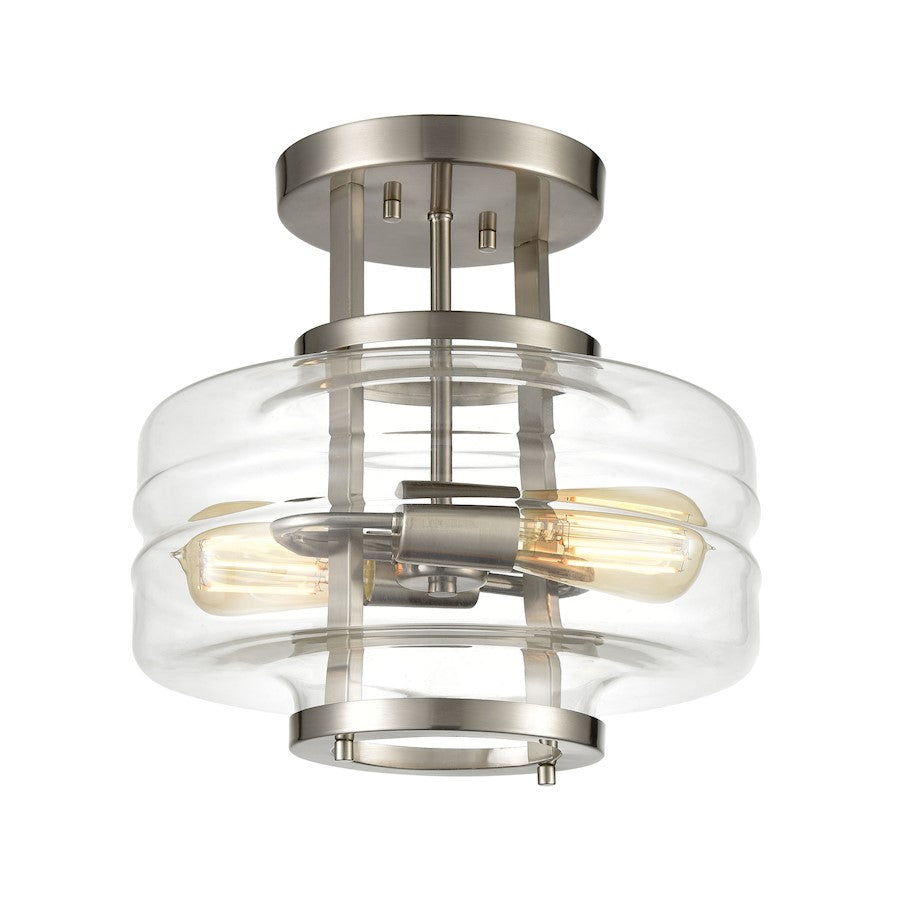 ELK Lighting Rover 2-Light Semi Flush Mount, Satin Nickel/Clear Glass - 85282-2