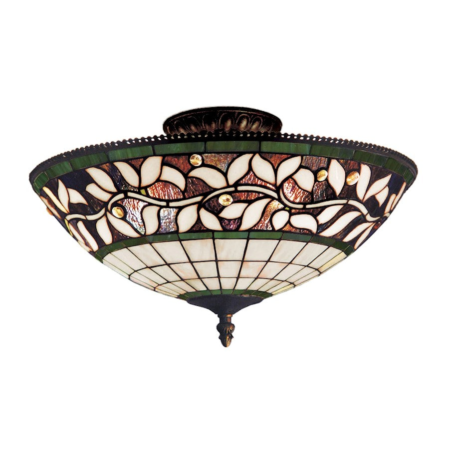 ELK Lighting English Ivy 3-Light Semi Flush, Bronze/Tiffany Style - 933-TB