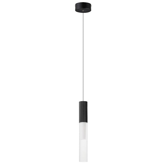 ET2 Lighting Reeds 1 Light Pendant, Black/Clear Ribbed - E11011-144BK