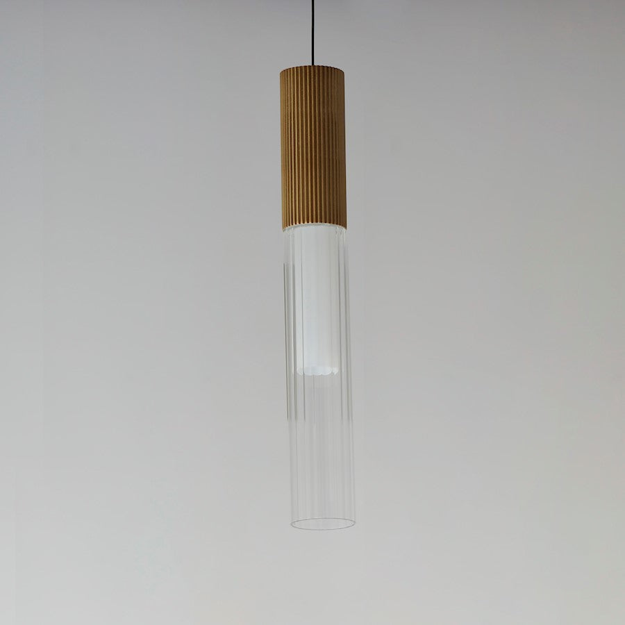 LED Pendant, Gold/Clear Ribbed