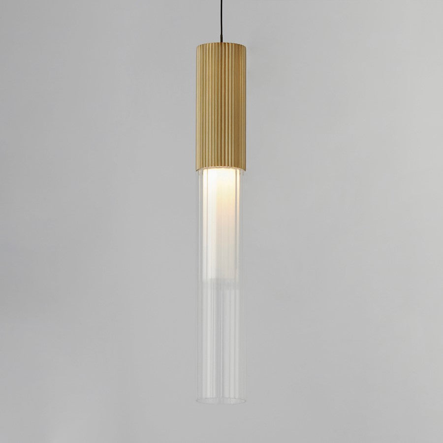 LED Pendant, Gold/Clear Ribbed