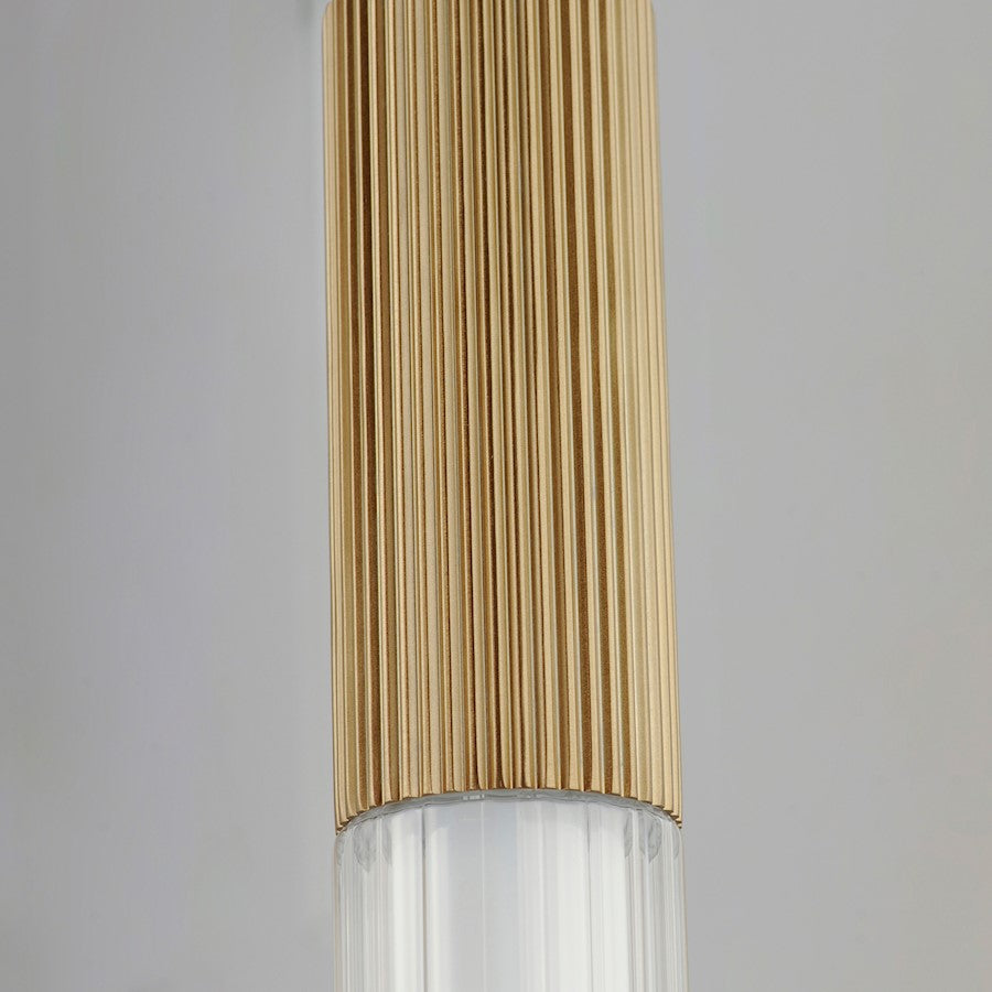 LED Pendant, Gold/Clear Ribbed