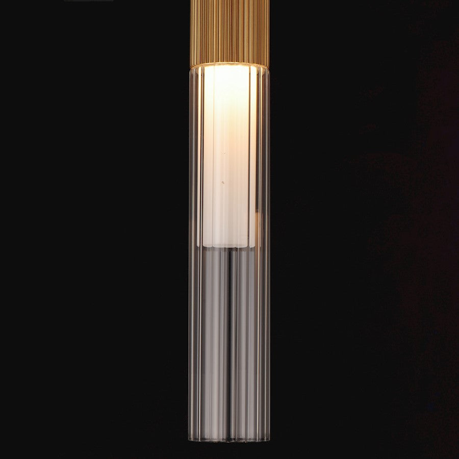 LED Pendant, Gold/Clear Ribbed