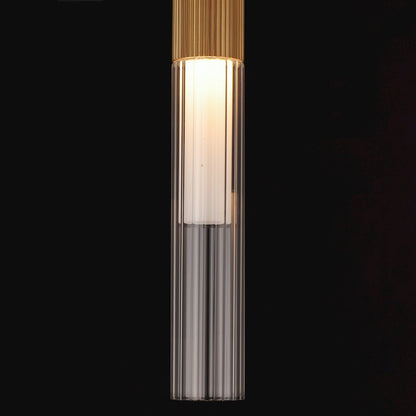 LED Pendant, Gold/Clear Ribbed