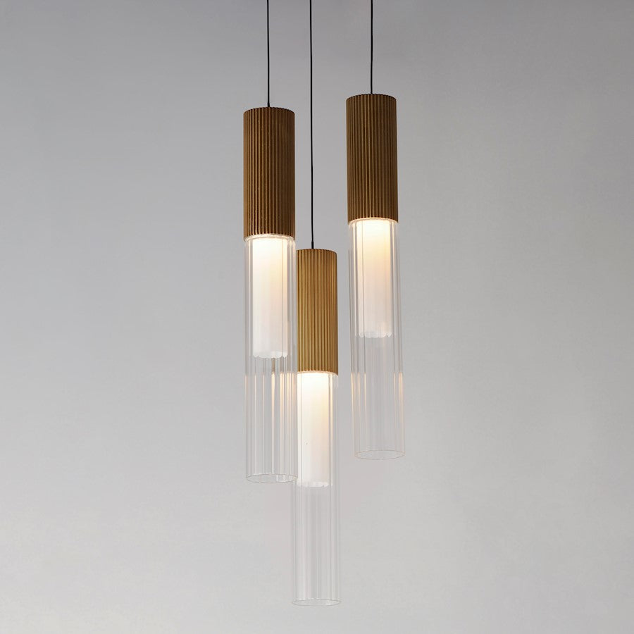 LED Pendant, Gold/Clear Ribbed