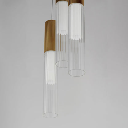 LED Pendant, Gold/Clear Ribbed