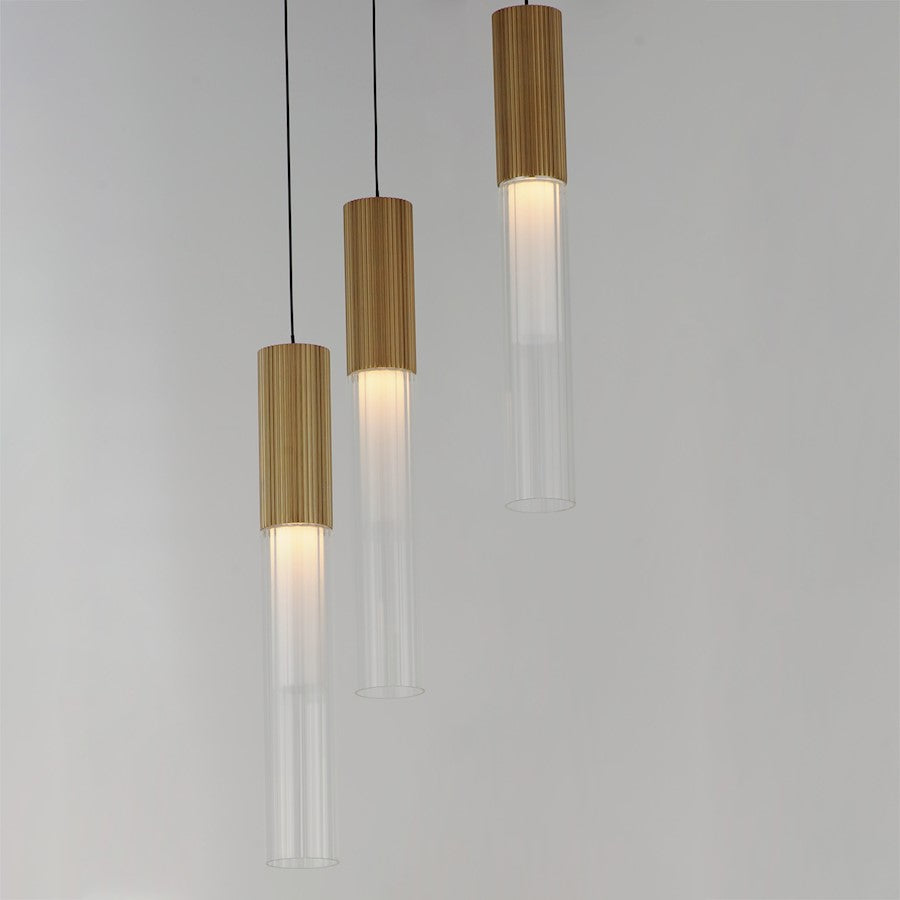 LED Pendant, Gold/Clear Ribbed