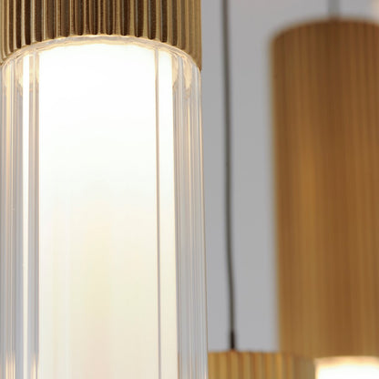 LED Pendant, Gold/Clear Ribbed