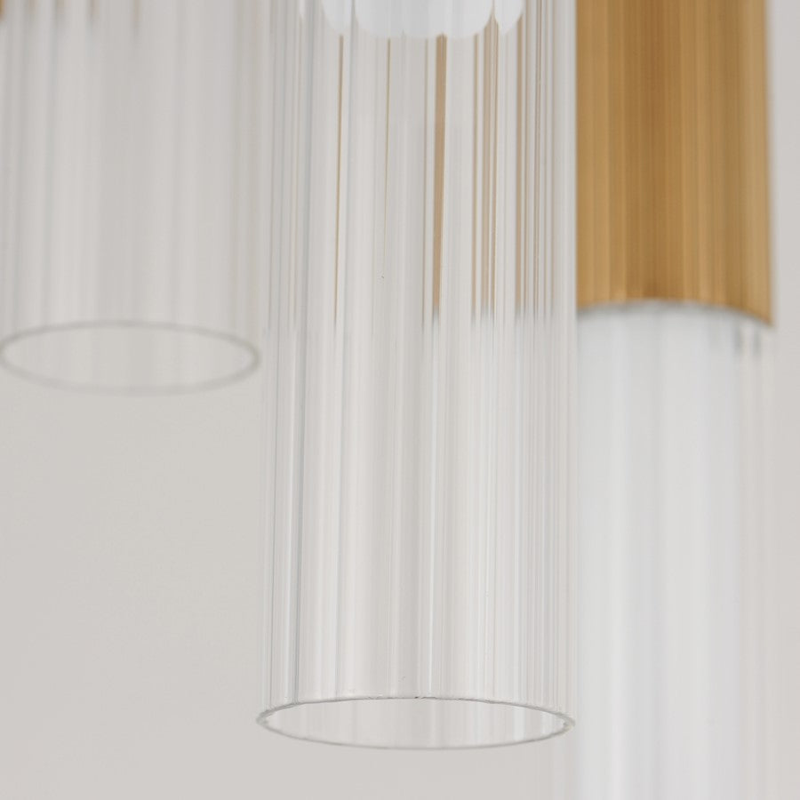 LED Pendant, Gold/Clear Ribbed