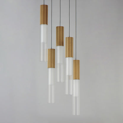 LED Pendant, Gold/Clear Ribbed