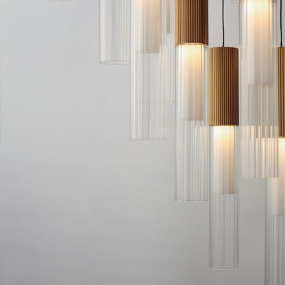 LED Pendant, Gold/Clear Ribbed