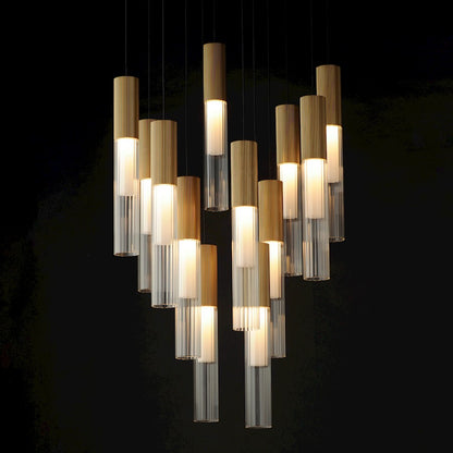 LED Pendant, Gold/Clear Ribbed