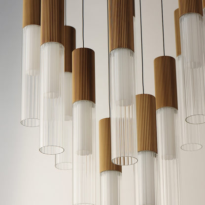 LED Pendant, Gold/Clear Ribbed