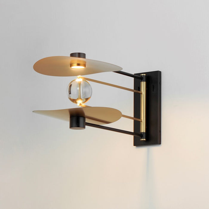 ET2 Lighting Pearl 2 Light Wall Sconce, Black/Natural Aged Brass