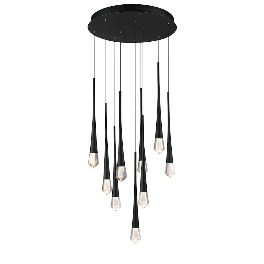 ET2 Lighting Pierce 9 Light Pendant, Black/Clear Crystal - E24227-122BK