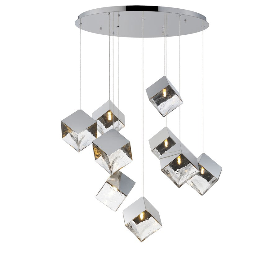 ET2 Lighting Ice Cube 9Lt Multi-Light LED Pendant, Chrome/Clear - E24689-28PC