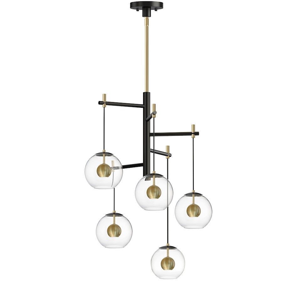 ET2 Lighting Nuclues 5-Light Pendant, Black/Natural Aged Brass - E25158-BKNAB