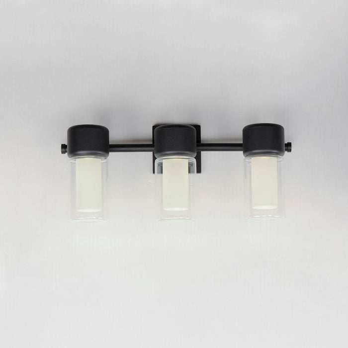 ET2 Lighting Dram 3 Light Bath Vanity, Black/Clear And Frosted