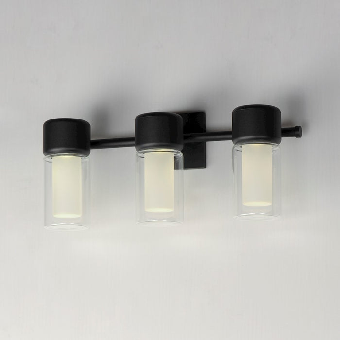 ET2 Lighting Dram 3 Light Bath Vanity, Black/Clear And Frosted