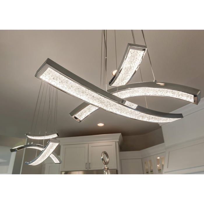 Elan Crushed Ice 3 Light LED Pendant, Chrome/Clear Outer/Interior Crystals