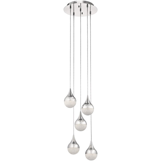 Elan Kiss 5 Lt LED Cluster Pendant, Chrome/Clear Acrylic/Cubic Chips - 83948