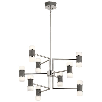 Elan Vey 9 Light 18" LED Chandelier Multi Tier, PN/Satin Etched - 84123