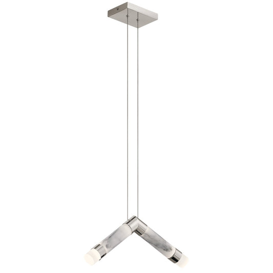 Elan Avedu 2 Light LED Pendant, Polished Nickel/Etched/White Marble - 84138