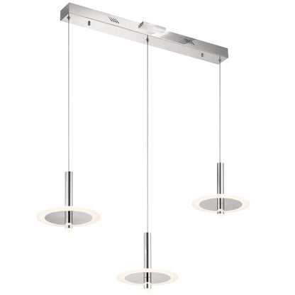Elan Korfu 3 Light LED Linear Chandelier , Chrome/Etched Acrylic - 84139