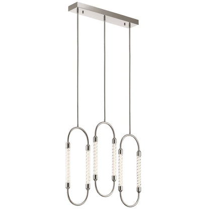 3 Light LED Linear Chandelier, Clear Twisted