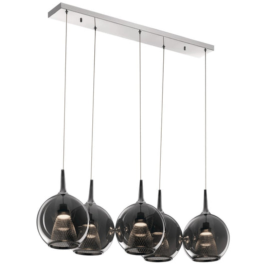 Elan Zin 5 Light LED Linear Chandelier, Chrome/Smoke - 84154