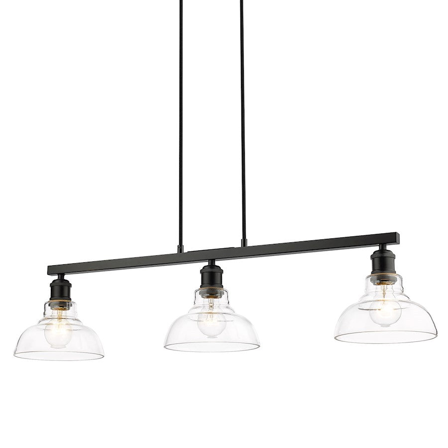 Golden Lighting Carver 3 Light Linear Pendant, Black/Clear - 0305-LPBLK-CLR