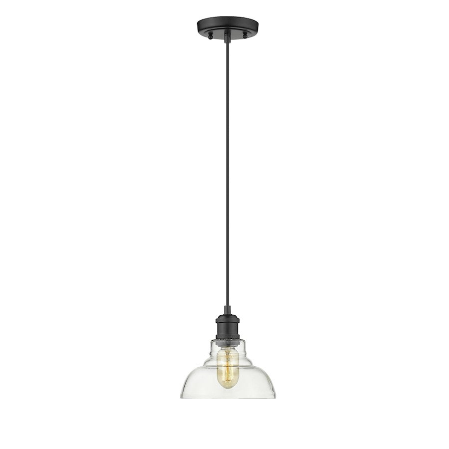 Golden Lighting Carver 1 Light Mini Pendant, Matte Black/Clear - 0305-SBLK-CLR