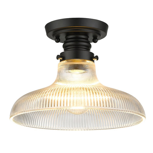 Golden Lighting Clary 1 Light 10" Flush, Black/Ribbed Optic - 0307-FM10BLK-ROG