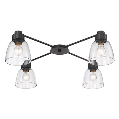 Golden Lighting Remy 4 Light Flush Mount, Matte Black/Clear