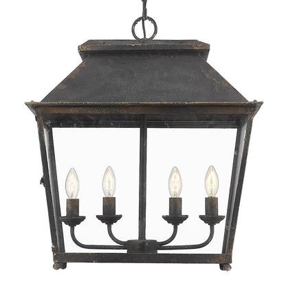 Golden Lighting Abingdon 4 Light Pendant Lantern, Black Iron/Clear - 0804-4PABI