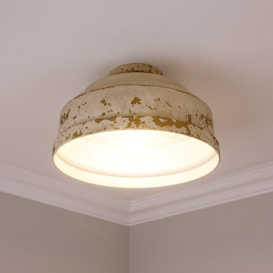 Golden Lighting Keating 3 Light Flush Mount, Antique Ivory