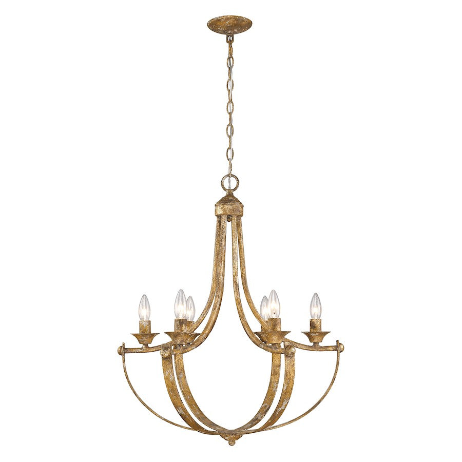 6 Light Chandelier, Heirloom Gold