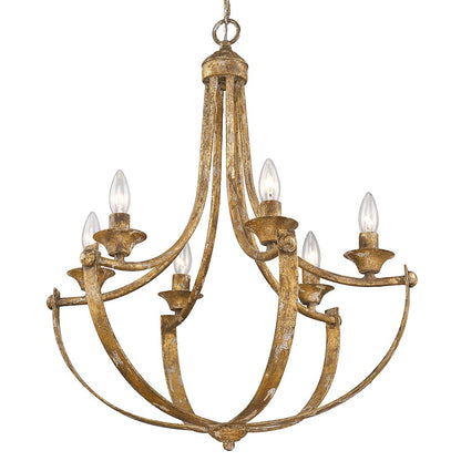 6 Light Chandelier, Heirloom Gold