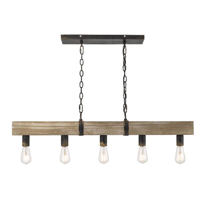 5 Light Linear Pendant, Antique Black Iron