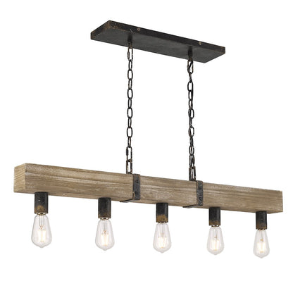 5 Light Linear Pendant, Antique Black Iron