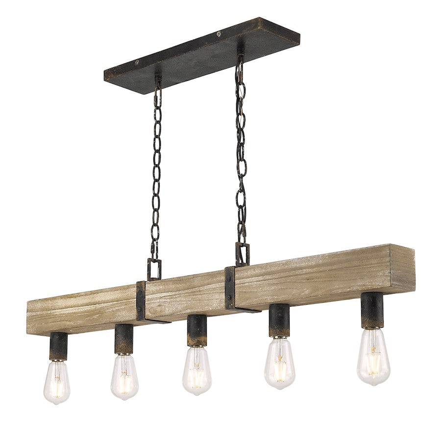 5 Light Linear Pendant, Antique Black Iron