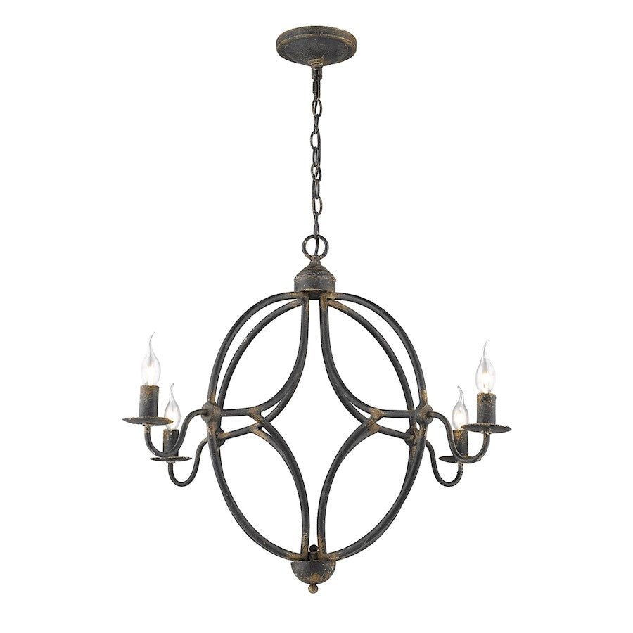 4 Light Chandelier, Antique Black Iron