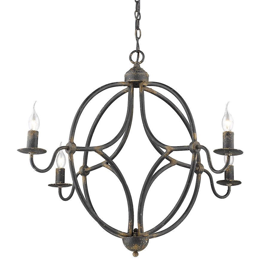 4 Light Chandelier, Antique Black Iron