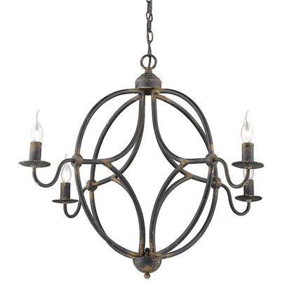 4 Light Chandelier, Antique Black Iron