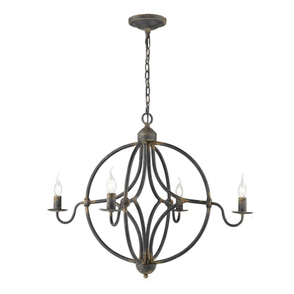 4 Light Chandelier, Antique Black Iron