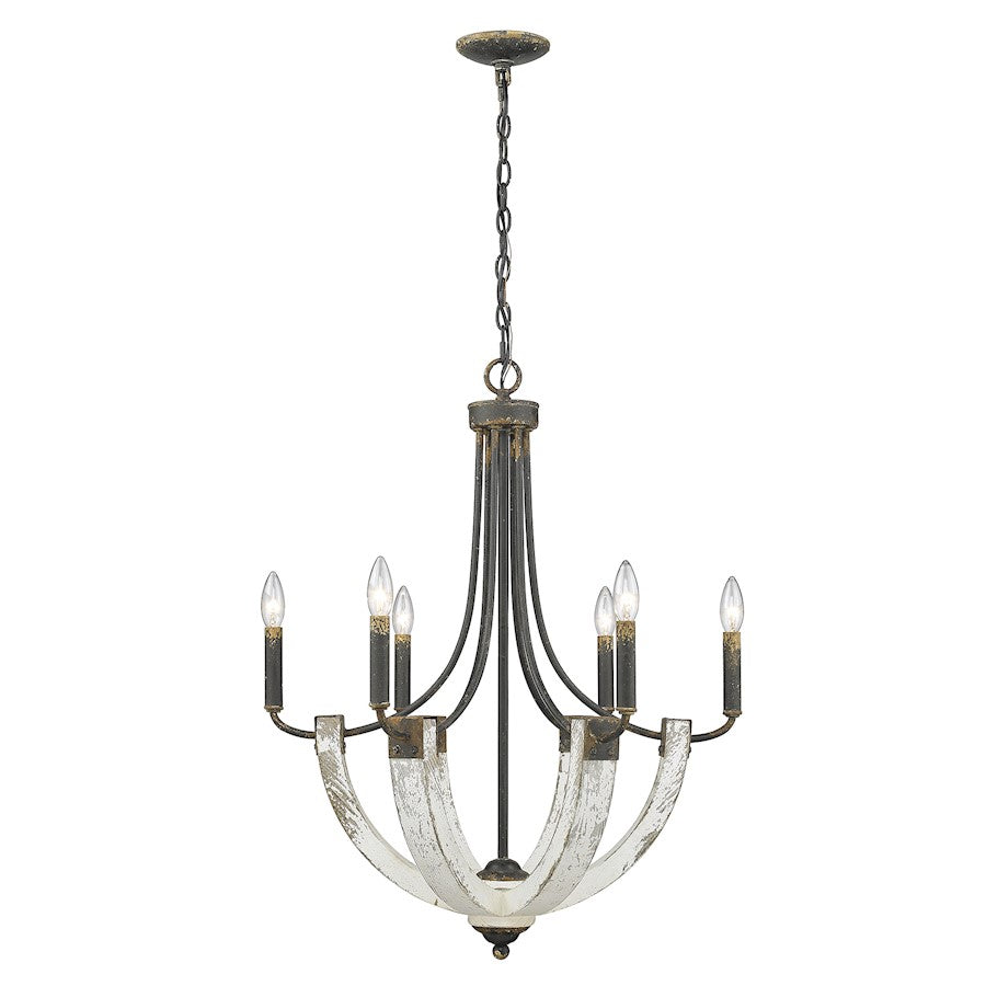 6 Light Chandelier, Antique Black Iron