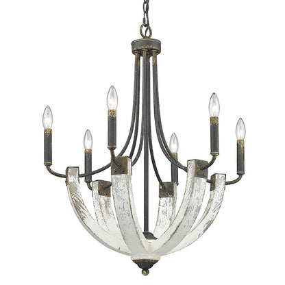 6 Light Chandelier, Antique Black Iron