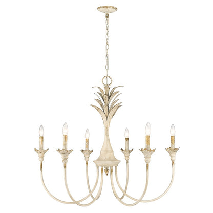 6 Light Chandelier, Antique Ivory