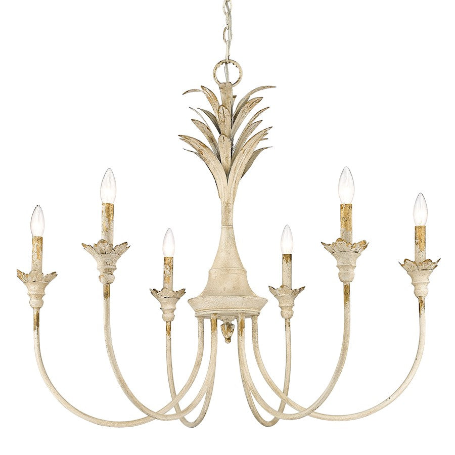 6 Light Chandelier, Antique Ivory