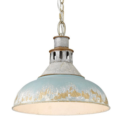 Golden Lighting Kinsley 1 Light Large Pendant, Steel/Teal - 0865-LAGV-TEAL